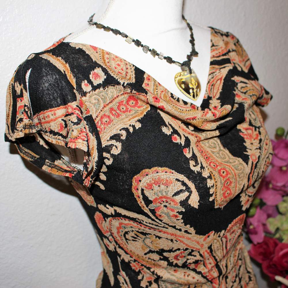 Trixxi Sheer Cowl Neck Paisley Boho Top